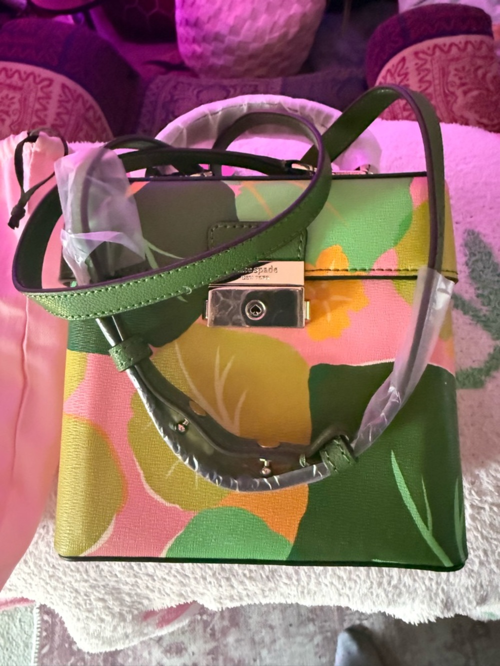 kate spade green, pink & yellow floral satchel